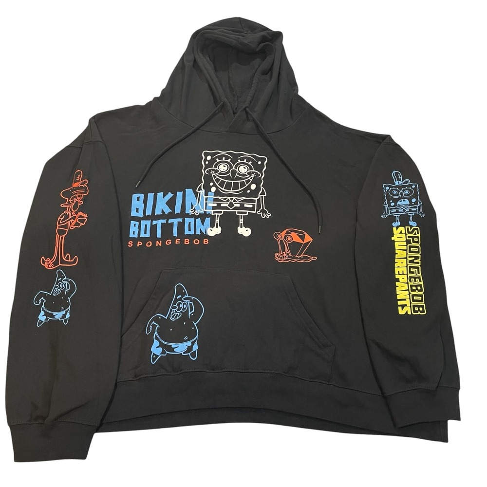 Nickelodeon Spongebob Black Cropped Fit Graphic Hoodie Mens 4XL Krusty Krab